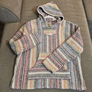 Baja Joe Multi-Color Striped Heavy Knit Casual Boho Vintage Hoodie Size Small